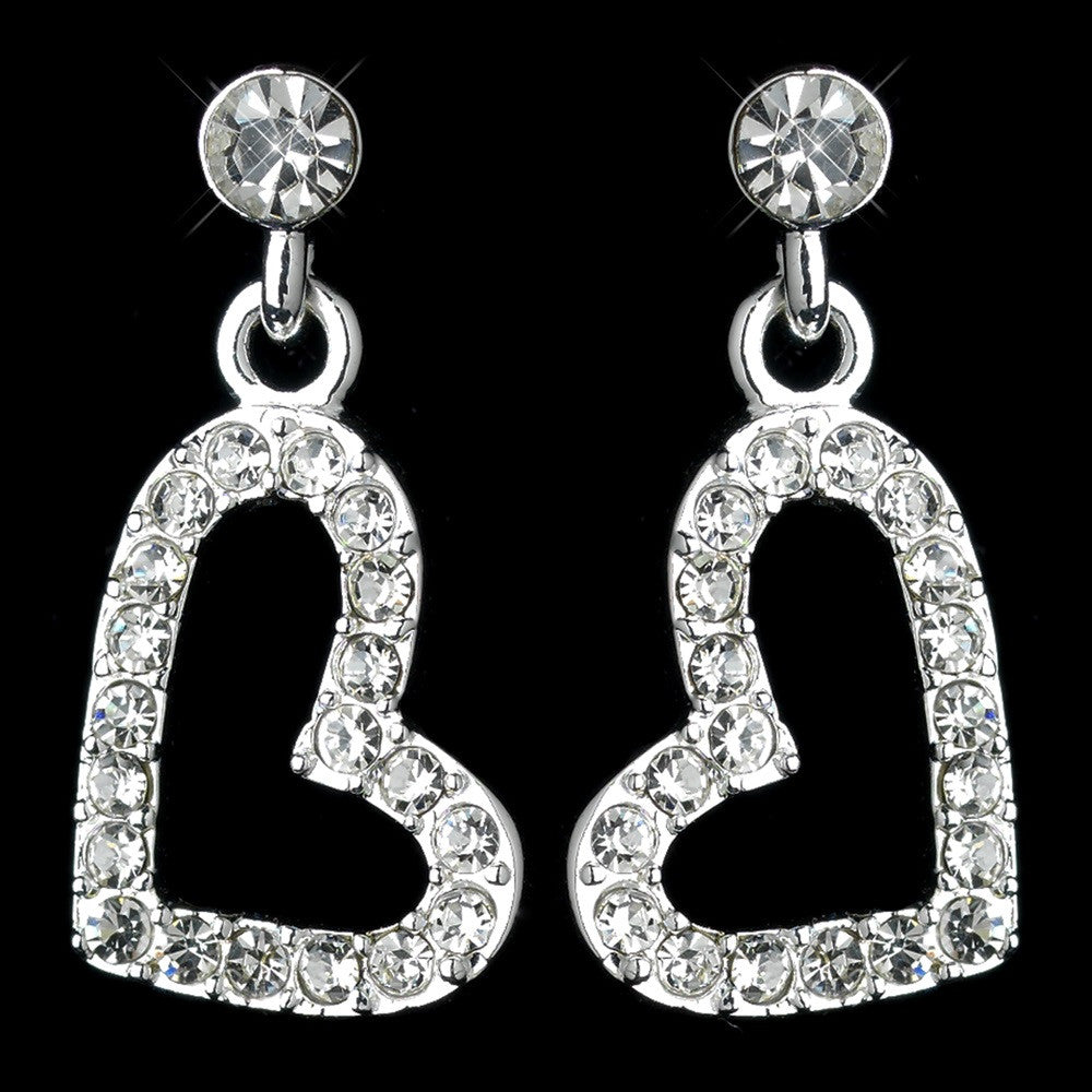 Silver 0.5 Rhinestone Heart Drop Earrings