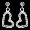 Dangling Rhinestone Covered Heart Bridal Wedding Earrings in Silver 26692