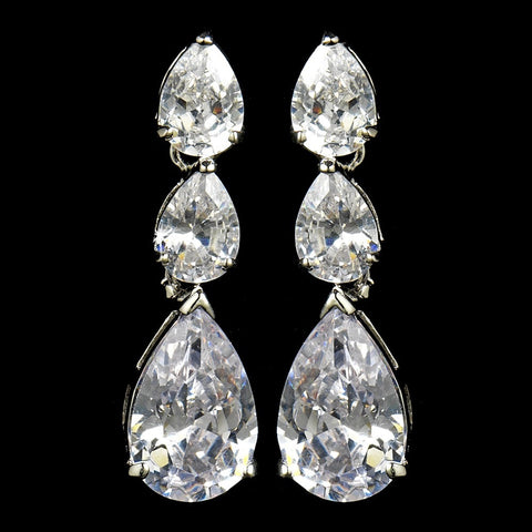 Classy Cubic Zirconia Accented Dangle Style Silver CZ Bridal Wedding Earrings E 2770