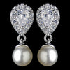 Rhodium Diamond White Pearl & CZ Teardrop Crystal Drop Bridal Wedding Earrings 2835