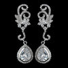 Antique Rhodium Silver Clear CZ Crystal Teardrop Pendent Bridal Wedding Necklace 7725 & Swirl Flower Teardrop Pave Dangle Bridal Wedding Earrings 2899 Bridal Wedding Jewelry Set