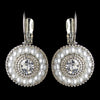Rhodium White Pearl & Rhinestone Circle Leverback Drop Bridal Wedding Earrings 295