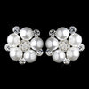 Silver White Pearl and Oval Clear Bridal Wedding Rhinestone Bridal Wedding Earrings 30007