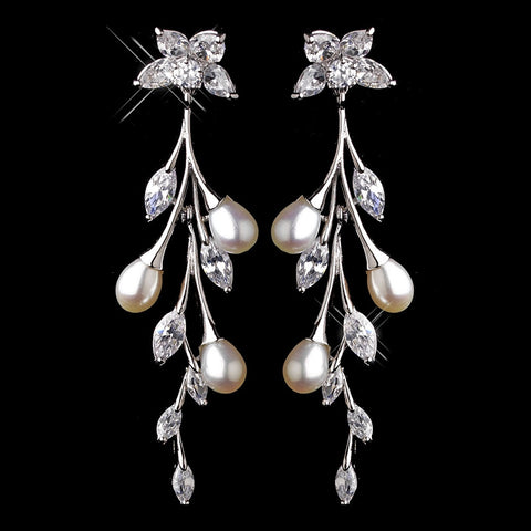 Pearl & CZ Bridal Wedding Earrings 3061