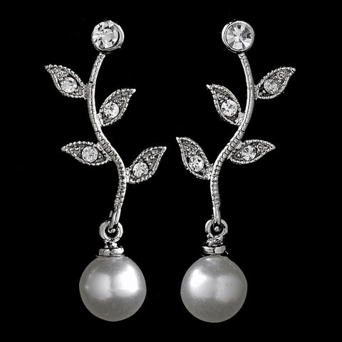 Silver & White Pearl Vine Bridal Wedding Earrings E 3512
