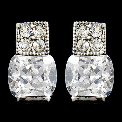 Elegant Silver Clear CZ Stud Bridal Wedding Earrings 3518