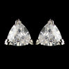 Rhodium Clear Trillion Cut CZ Crystal Triangle Stud Bridal Wedding Earrings 3531