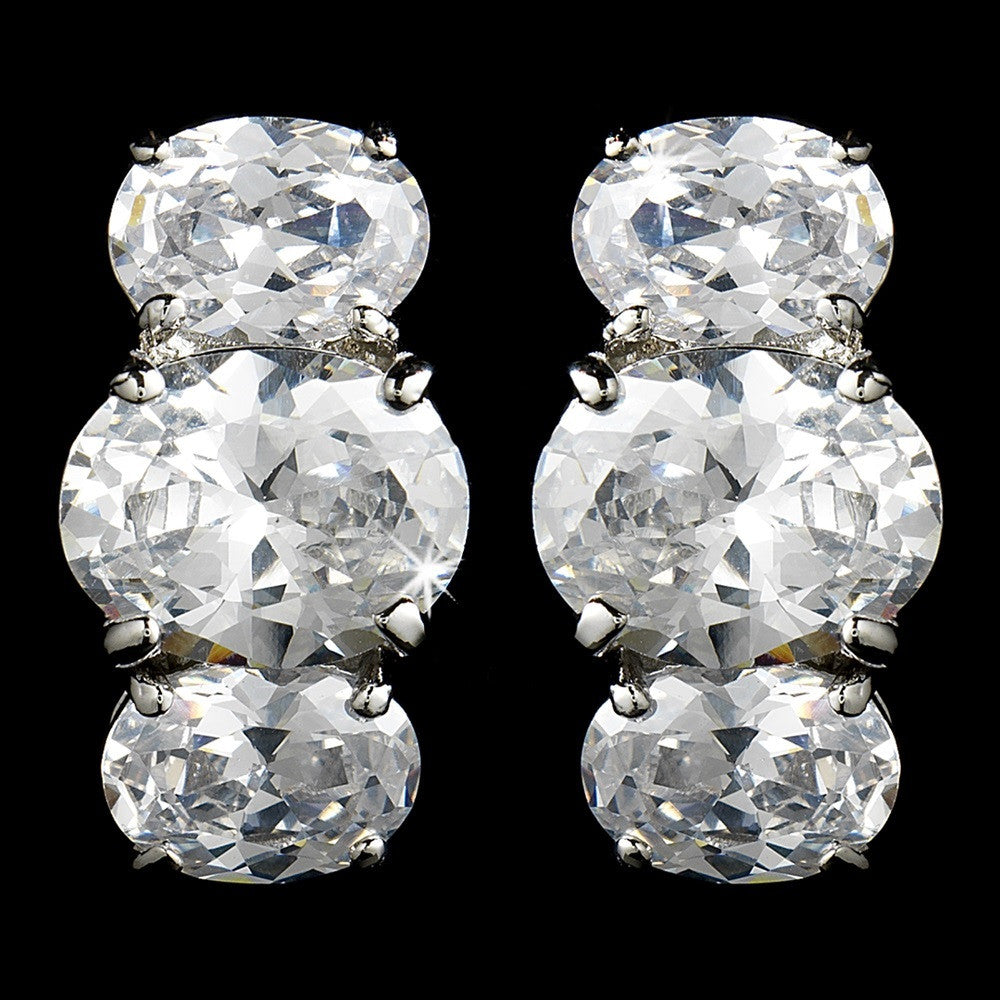 Fabulous Silver Clear CZ Stud Bridal Wedding Earrings 3542