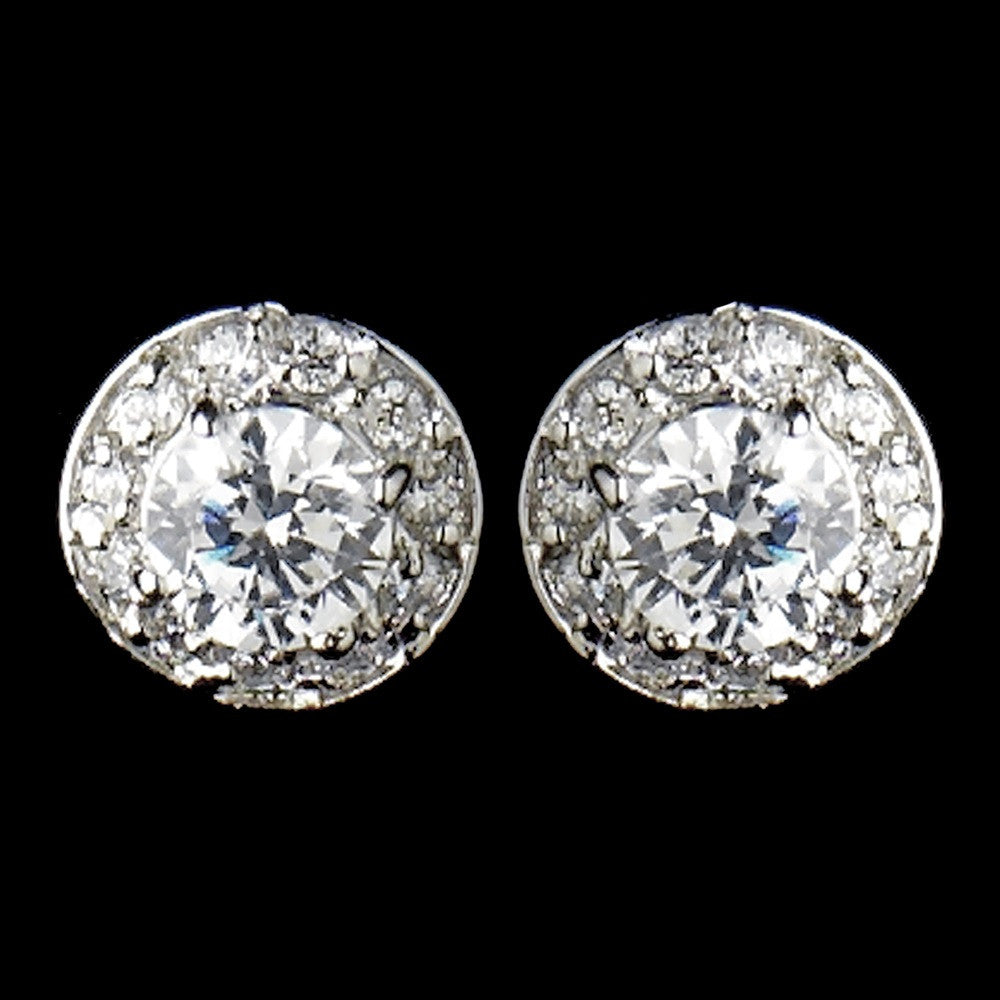 Silver Clear Pave Encrusted CZ Solataire Stud Bridal Wedding Earrings 3553