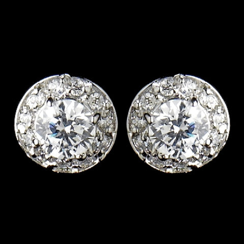 Silver Clear Pave Encrusted CZ Solataire Stud Bridal Wedding Earrings 3553