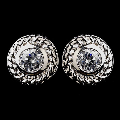 Vintage Silver CZ Clear Stud Bridal Wedding Earrings 3587