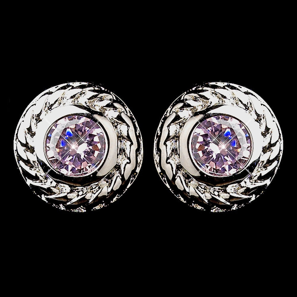 Vintage Silver CZ Pink Stud Bridal Wedding Earrings 3587