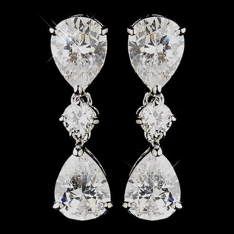 Silver Clear CZ Crystal Dangle Tear Drop Bridal Wedding Earrings 3606
