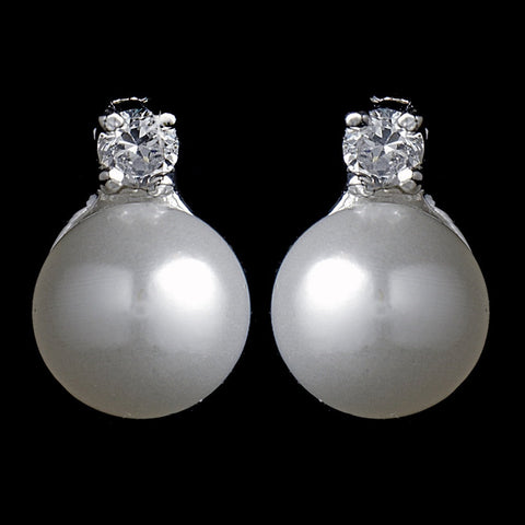 Chic Silver Clear CZ & White Pearl Bridal Wedding Earrings 3615