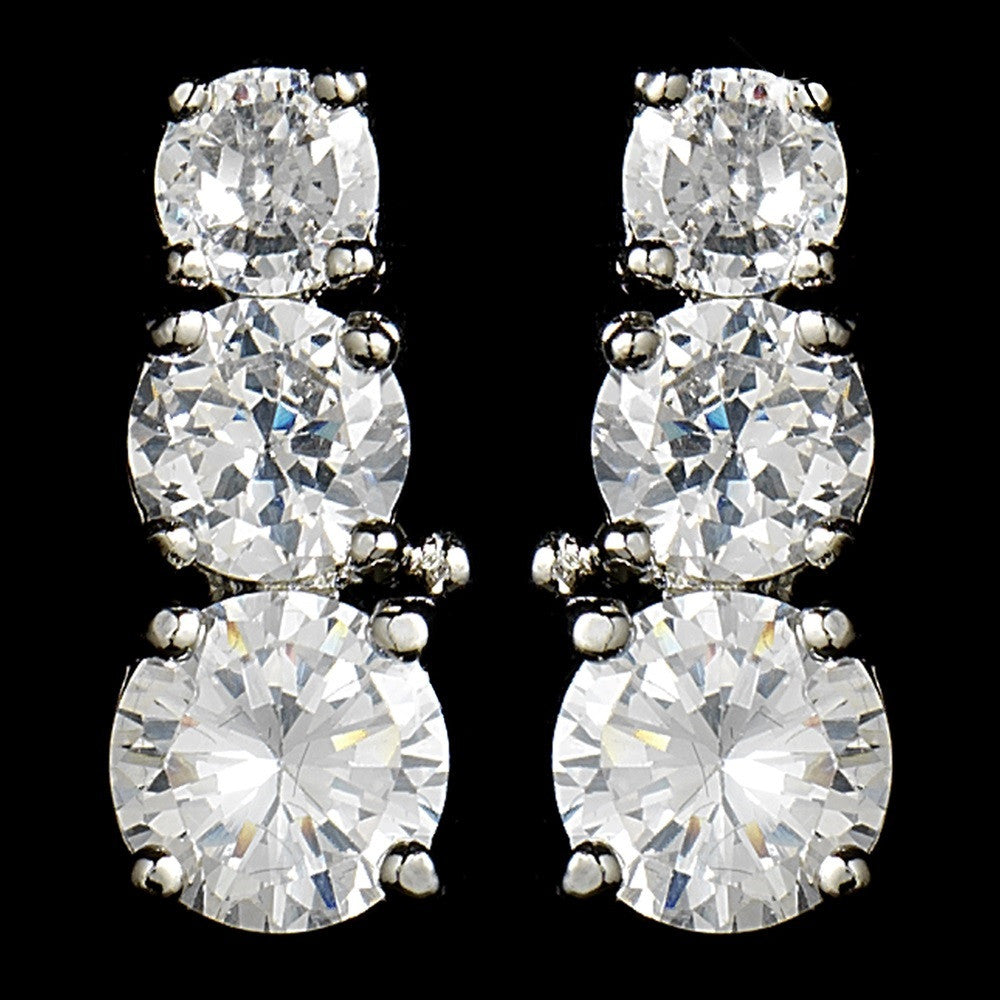 Dazzling Triple Silver Clear CZ Bridal Wedding Earrings 3679