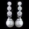 Antique Silver CZ & Pearl Bridal Wedding Earrings 3700