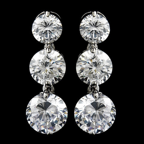 3 Drop Silver Clear Cubic Zirconia Bridal Wedding Earrings E 3713