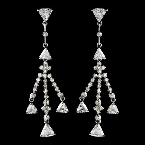 Shimmering Silver Cubic Zirconia Chandelier Bridal Wedding Earrings 3809
