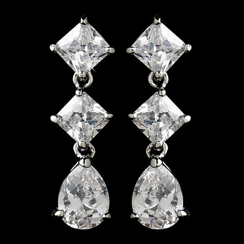 Antique Silver Cubic Zirconia Bridal Wedding Earrings E 3811