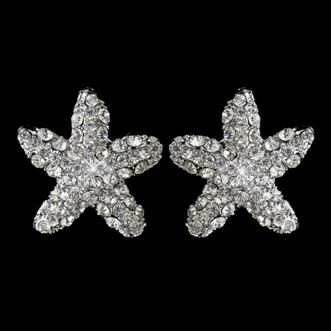 Rhodium Clear Rhinestone Beach Starfish Stud Bridal Wedding Earrings 3815