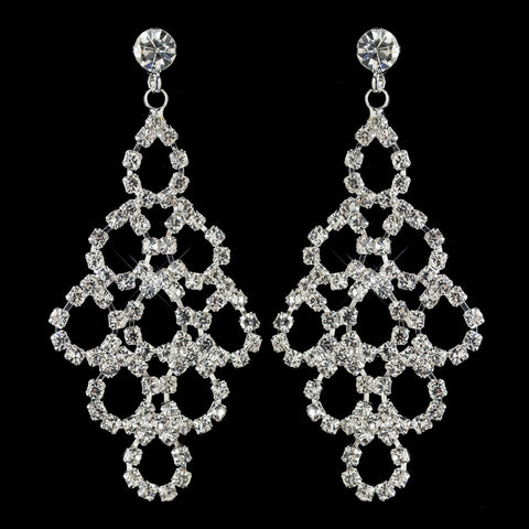 Silver Clear Rhinestone Chandelier Bridal Wedding Earrings 3832