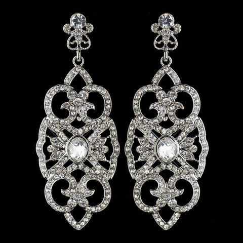Rhodium Clear Rhinestone Deco Marquise Drop Bridal Wedding Earrings 3850