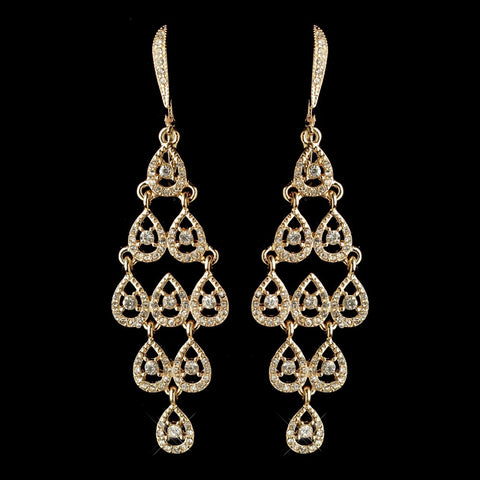 Gold Clear Rhinestone Chandelier Bridal Wedding Earrings 389