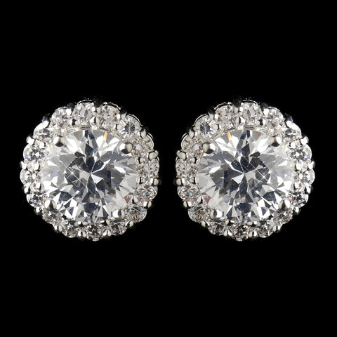Circular Cubic Zirconia Pave Stud Bridal Wedding Earrings in Silver 4046