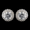 Circular Cubic Zirconia Pave Stud Bridal Wedding Earrings in Silver 4046