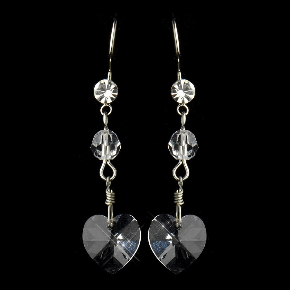 Silver Clear Crystal Heart Dangle Drop Bridal Wedding Earrings 40513