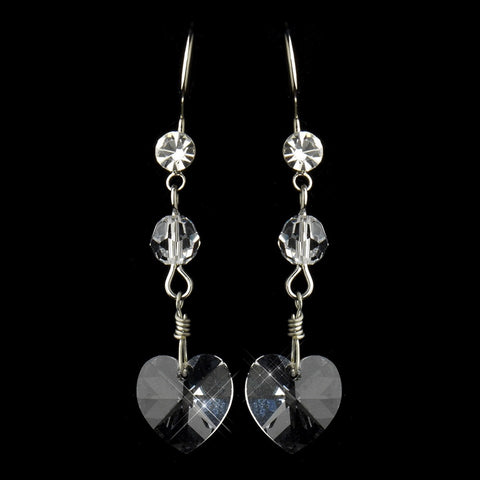 Silver Clear Crystal Heart Dangle Drop Bridal Wedding Earrings 40513