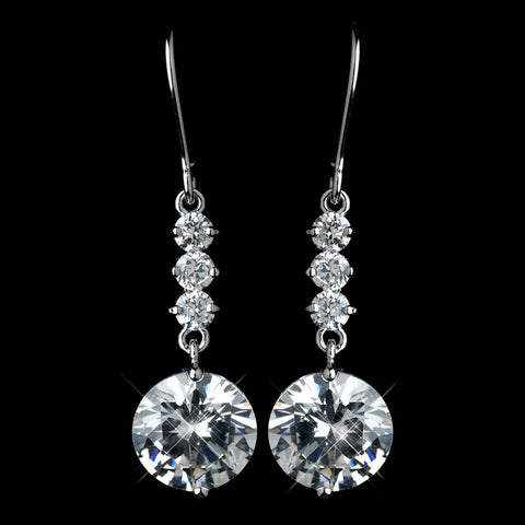 Silver Clear Round CZ Crystal Drop Bridal Wedding Earrings 40671