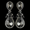 Antique Silver Smoked Black Diamond Rhinestone Teardrop Dangle Bridal Wedding Earrings 40691