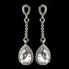 Antique Silver Clear Rhinestone Teardrop Dangle Bridal Wedding Earrings 40694