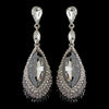 Silver Black & Smoke Teardrop Rhinestone Dangle Bridal Wedding Earrings 4105