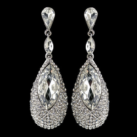 Silver Clear Teardrop Rhinestone Dangle Bridal Wedding Earrings 4105