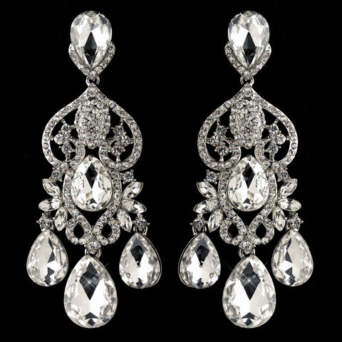 CZ Crystal & Rhinestone Rhodium Chandelier Bridal Wedding Earrings 4140