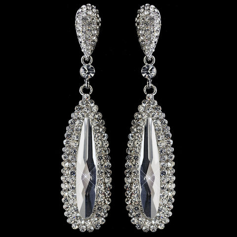 Silver Clear Rhinestone Dangle Bridal Wedding Earrings