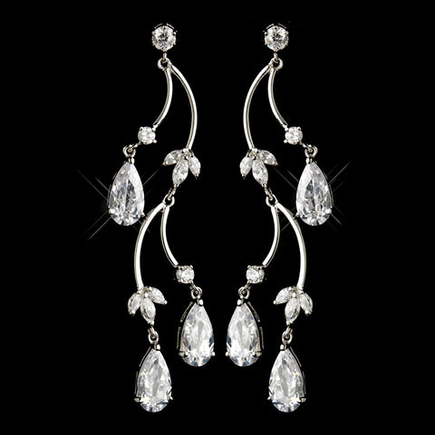 Antique Rhodium Silver Clear CZ Crystal Drop Bridal Wedding Earrings 4715