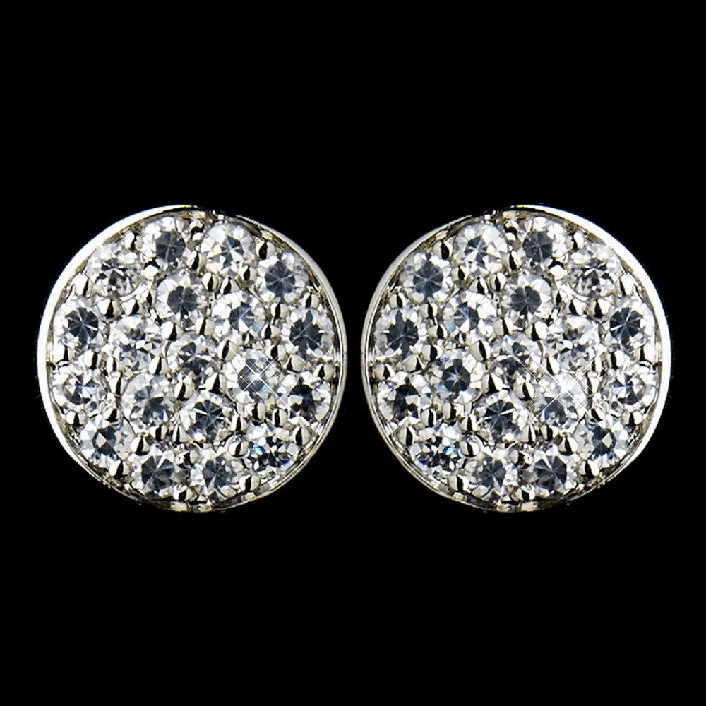 Antique Silver Clear CZ Crystal Pave Stud Bridal Wedding Earrings 4741