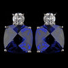 Antique Silver Rhodium Sapphire CZ Crystal Stud Bridal Wedding Earrings 4782