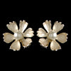 Gold Champagne Pearl Flower Stud Bridal Wedding Earrings 4838