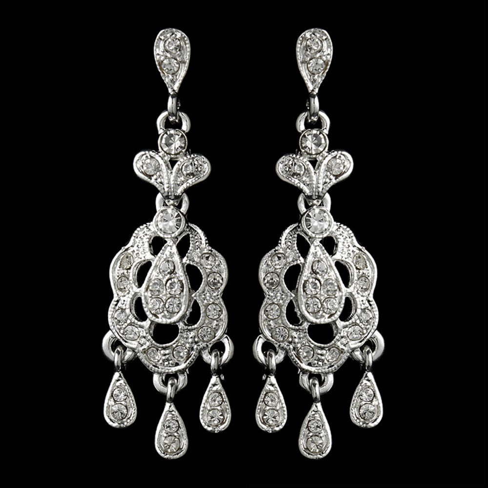 * Striking Silver Clear Rhinestone Chandelier Bridal Wedding Earrings 5001