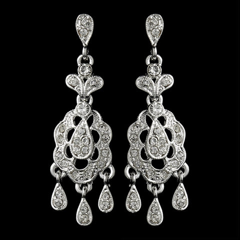 * Striking Silver Clear Rhinestone Chandelier Bridal Wedding Earrings 5001