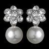 Silver & White Pearl Flower Bridal Wedding Earrings E 502