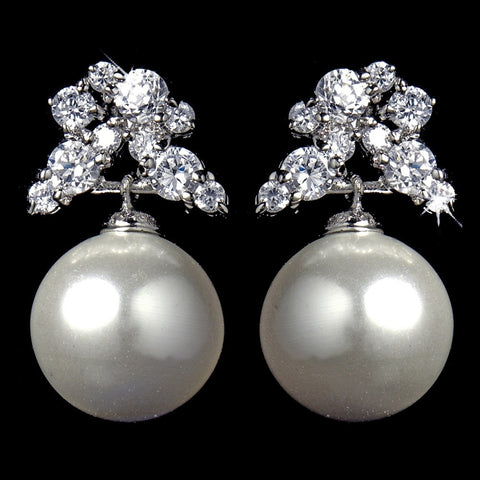 Antique Silver Cubic Zirconia & Diamond White Pearl Earring E 5152