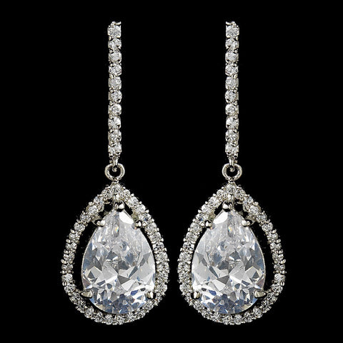 Fabulous Antique Silver Clear CZ Drop Bridal Wedding Earrings 5172