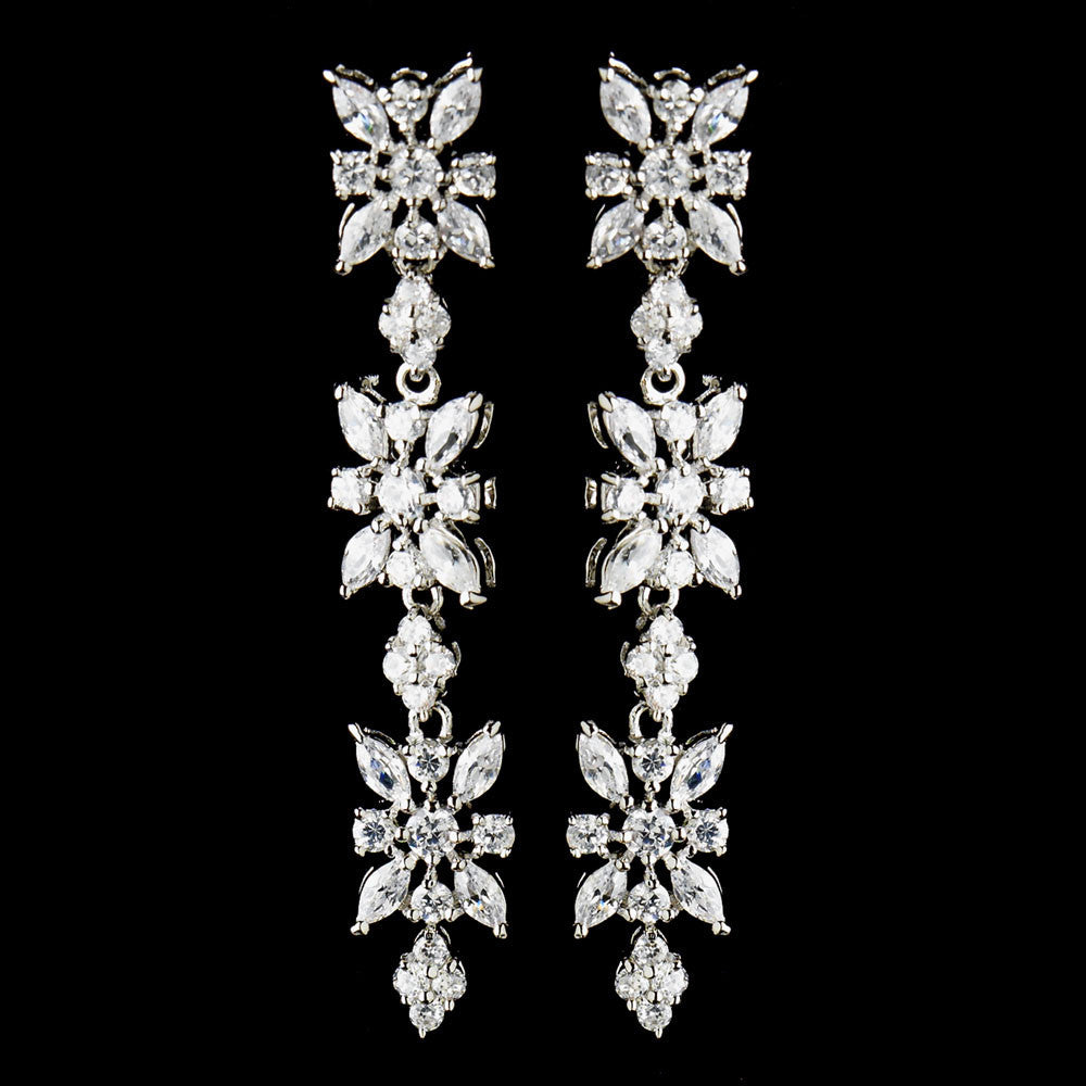 Antique Silver Clear CZ Stone Bridal Wedding Necklace 2626 & Bridal Wedding Earrings 5215 Bridal Wedding Jewelry Set