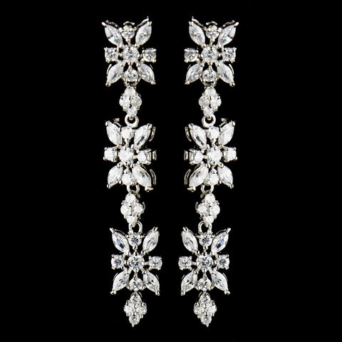 Antique Silver Clear Floral CZ Stone Bridal Wedding Earrings 5215