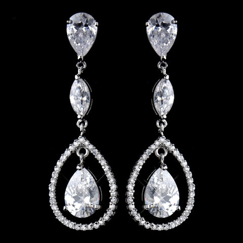Antique Silver Clear CZ Crystal Bridal Wedding Earrings 5243